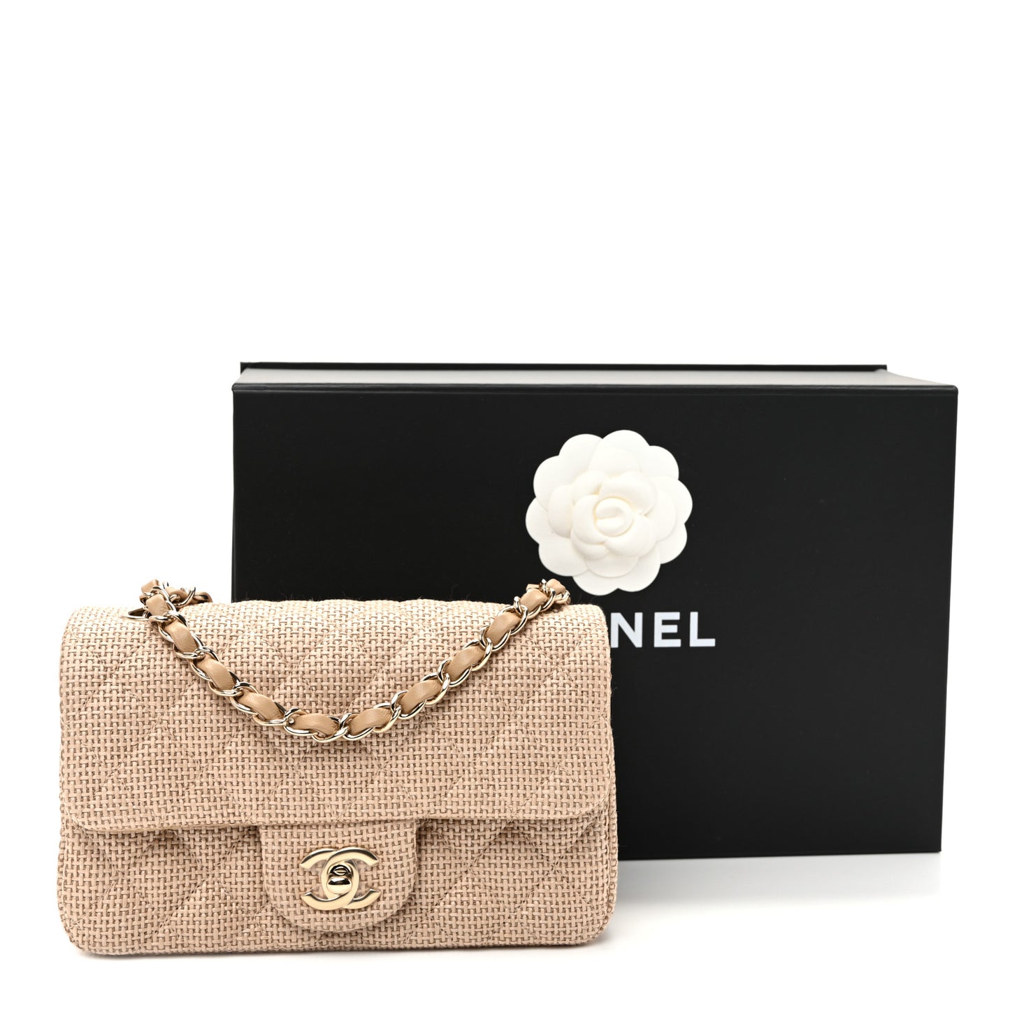 Braided Raffia Quilted Mini Rectangular Flap Dark Beige