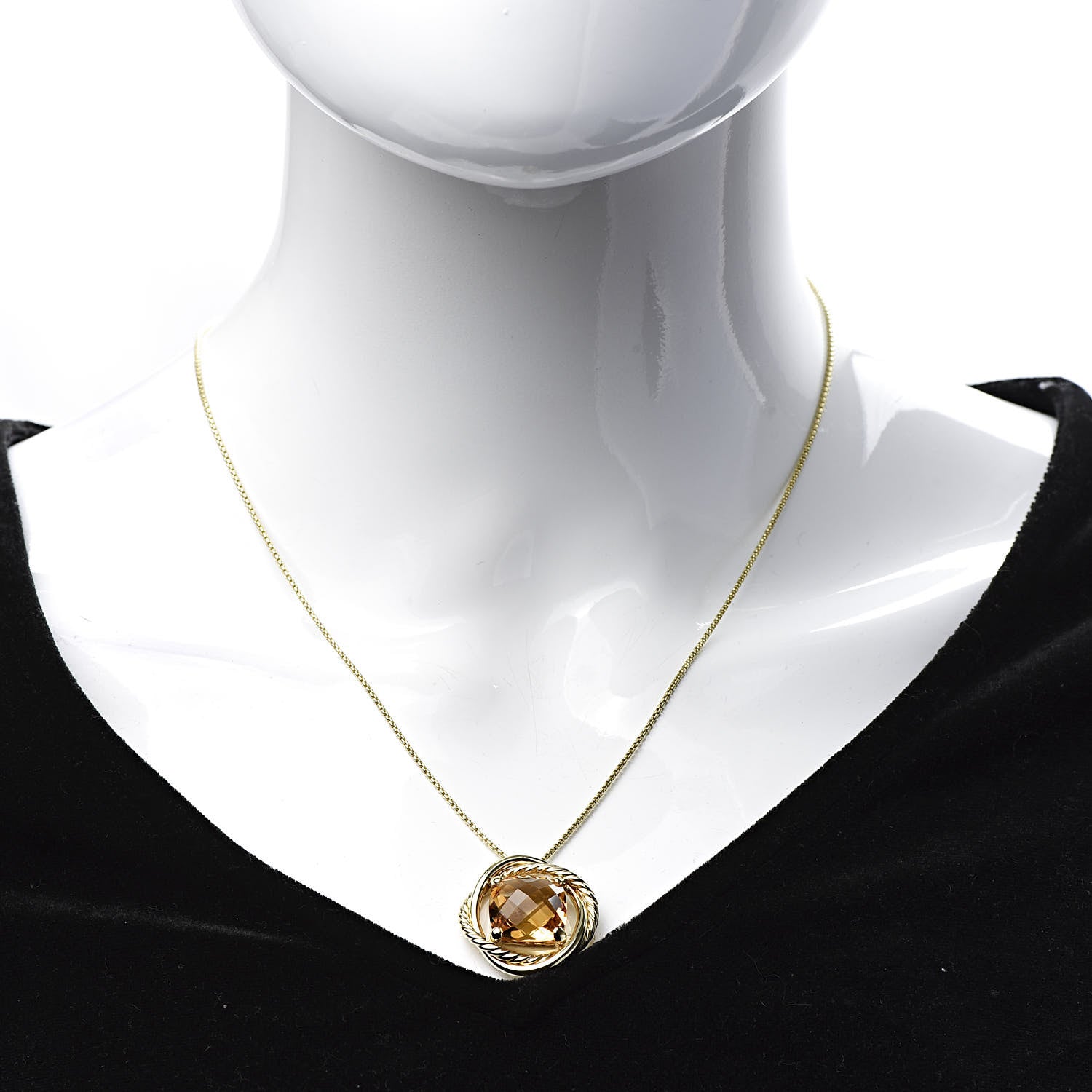 David Yurman 18K Yellow Gold Citrine 11mm Infinity Pendant Necklace 2 of 5