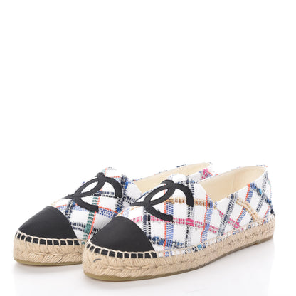 Chanel Tweed Grosgrain CC Espadrilles 41 White Blue Pink Green Black 3 of 8