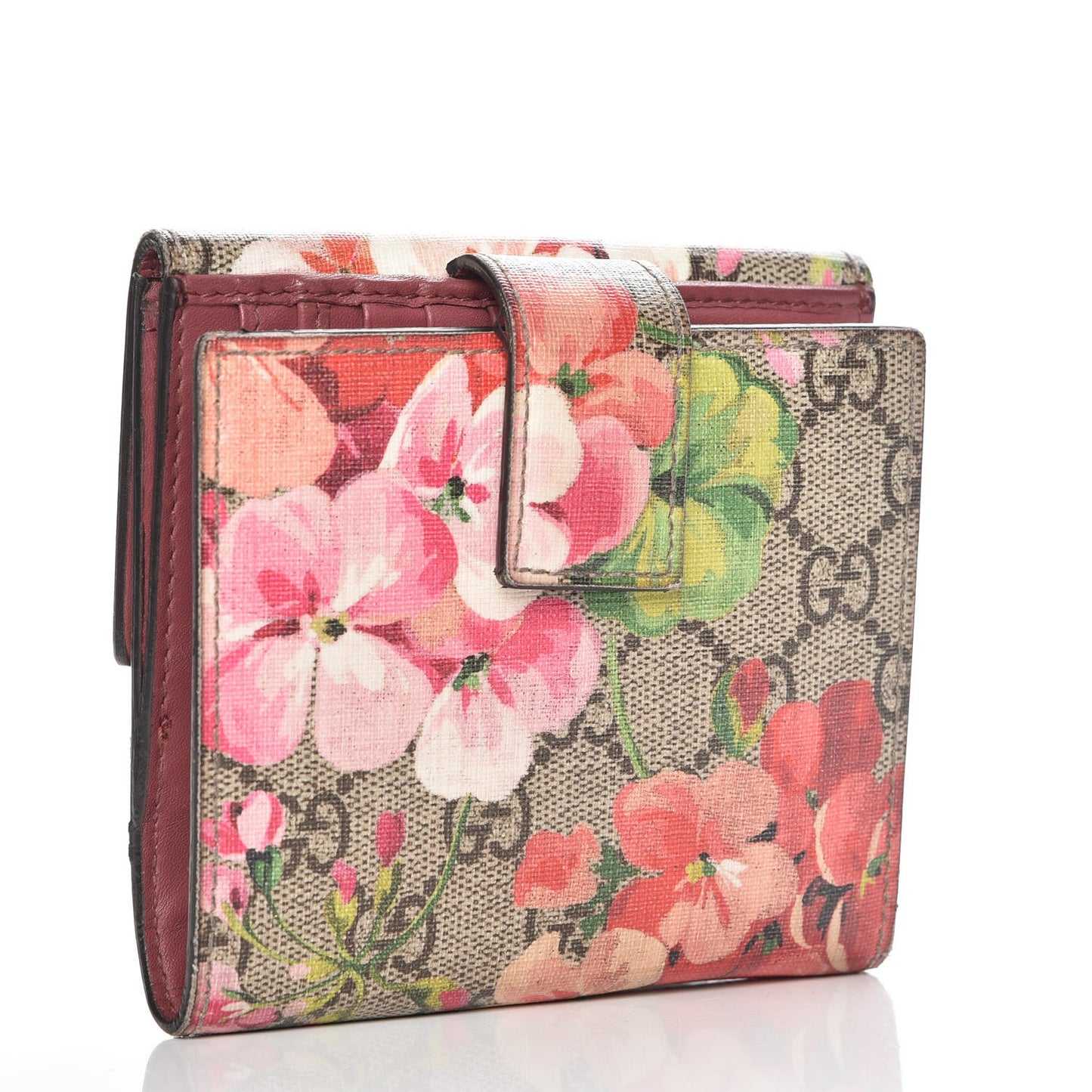 GG Supreme Monogram Blooms French Flap Wallet Beige Multicolor Dry Rose