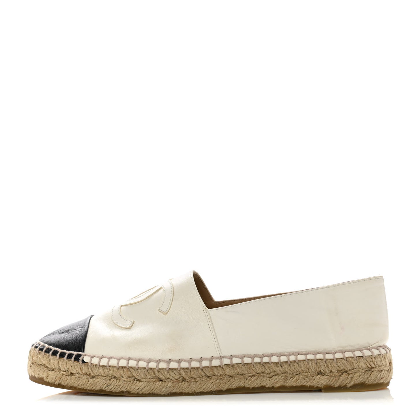 Calfskin Grosgrain CC Espadrilles 39 Ivory Black