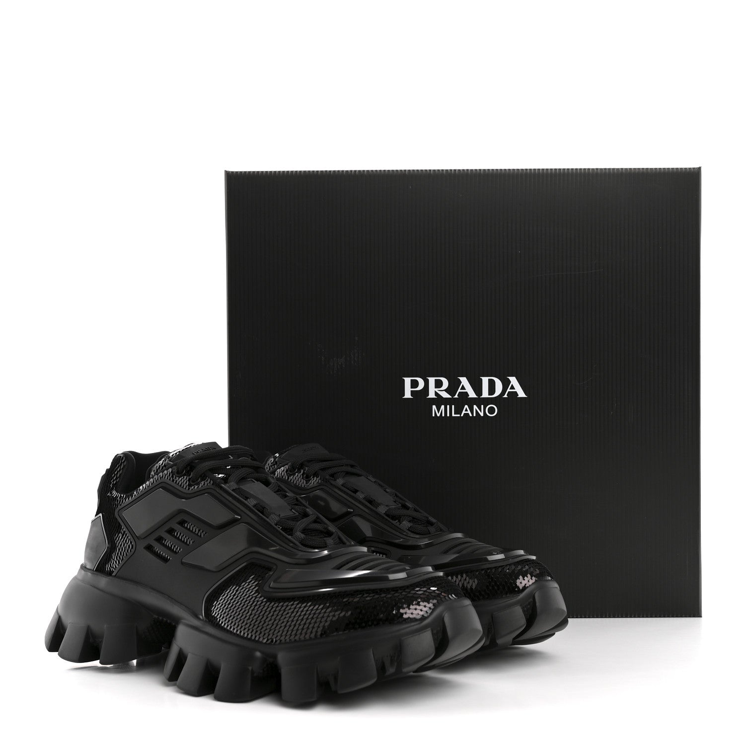 Prada Sequin Cotton Rubber Mens Cloudbust Thunder Sneakers 9 Black 11 of 11
