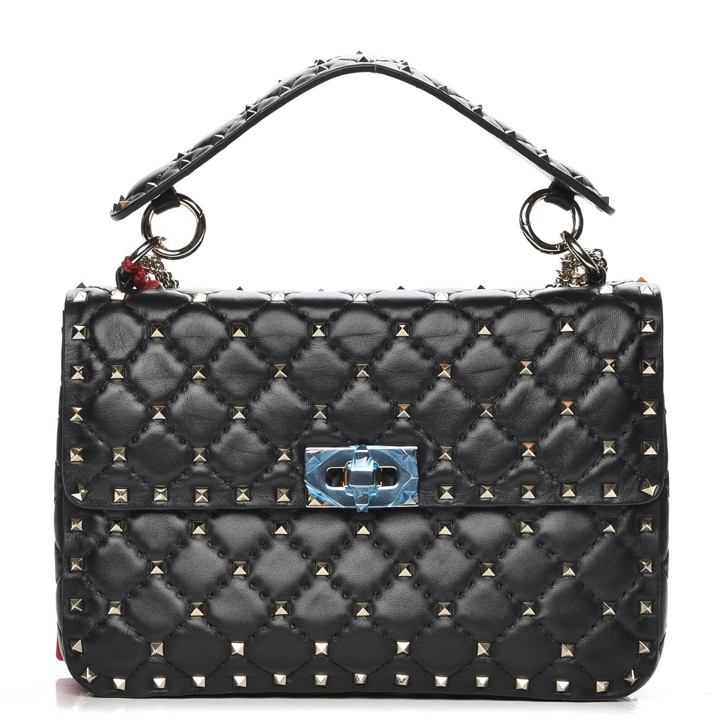 Lambskin Medium Rockstud Spike Shoulder Bag Black