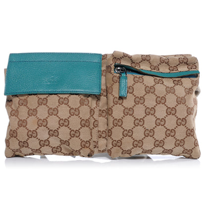 Gucci GG Monogram Web Double Pocket Belt Bag Turquoise 1 of 9