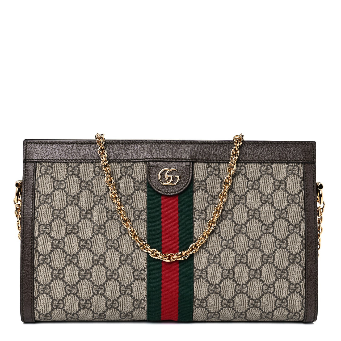 GG Supreme Monogram Web Medium Ophidia Chain Shoulder Bag Brown