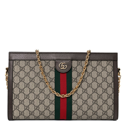 Gucci GG Supreme Monogram Web Medium Ophidia Chain Shoulder Bag Brown 1 of 9