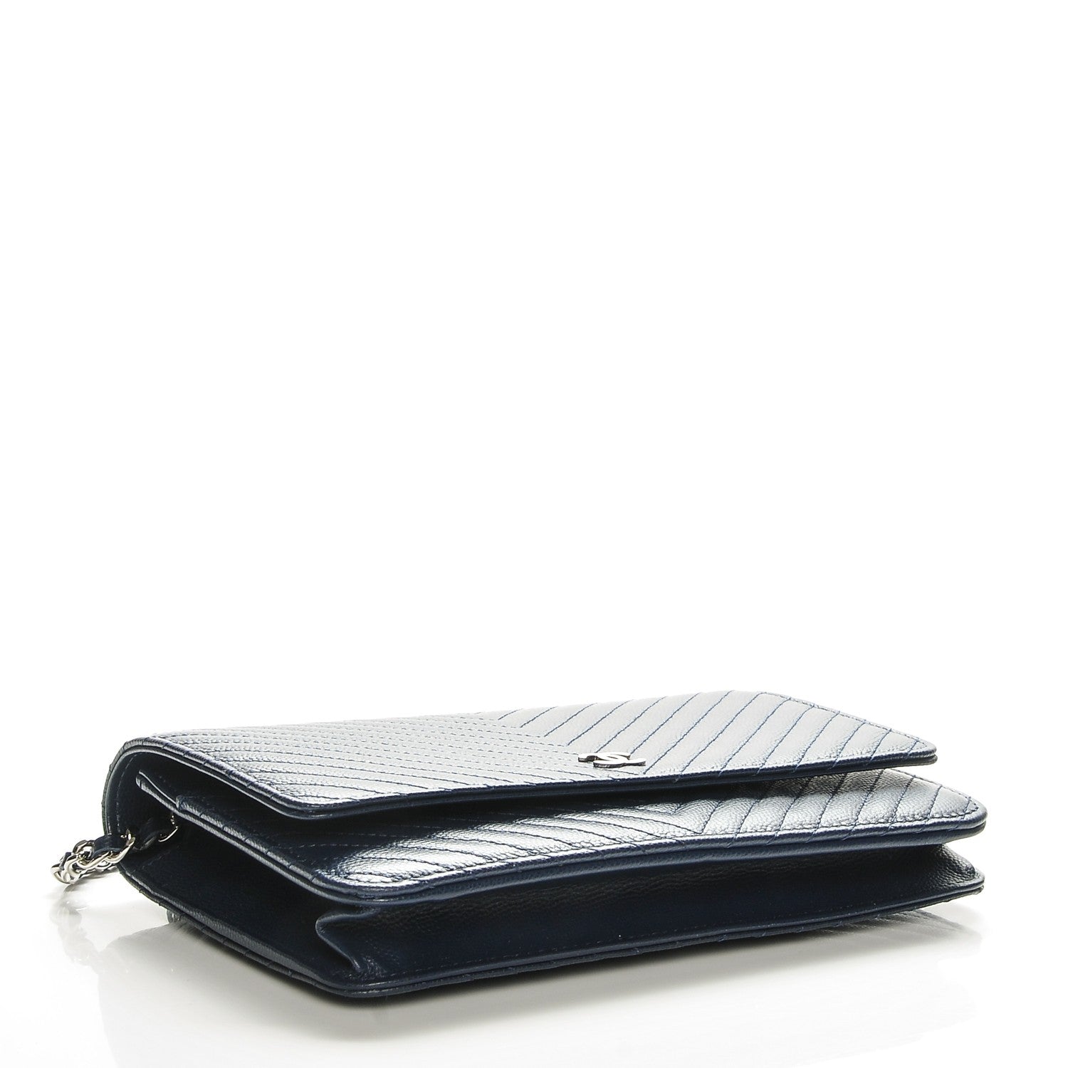 Chanel Caviar Chevron Wallet On Chain WOC Navy 4 of 8