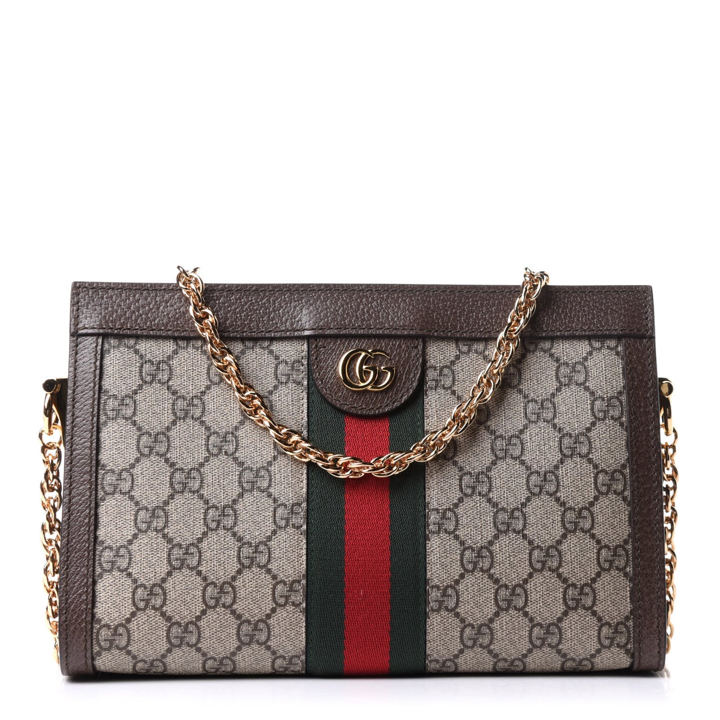 GG Supreme Monogram Web Small Ophidia Chain Shoulder Bag Brown