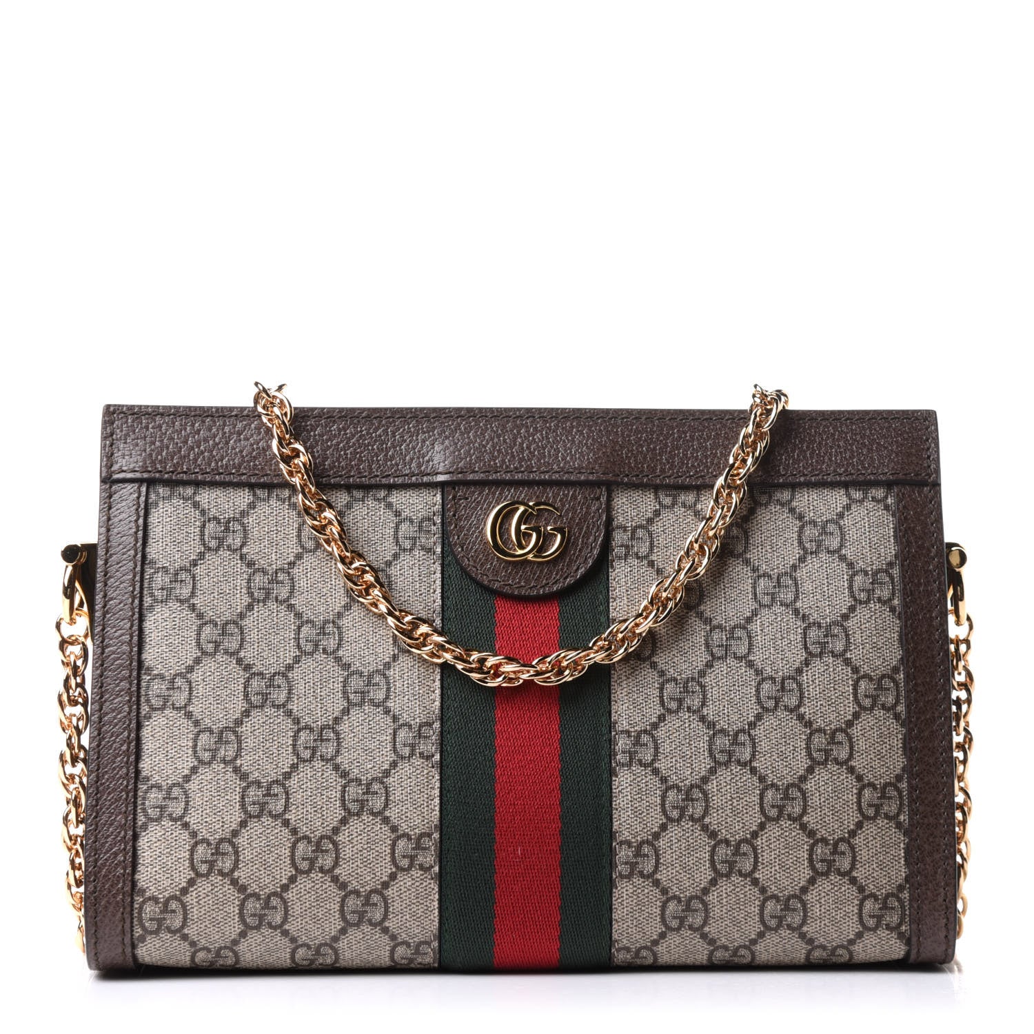 Gucci GG Supreme Monogram Web Small Ophidia Chain Shoulder Bag Brown 1 of 10