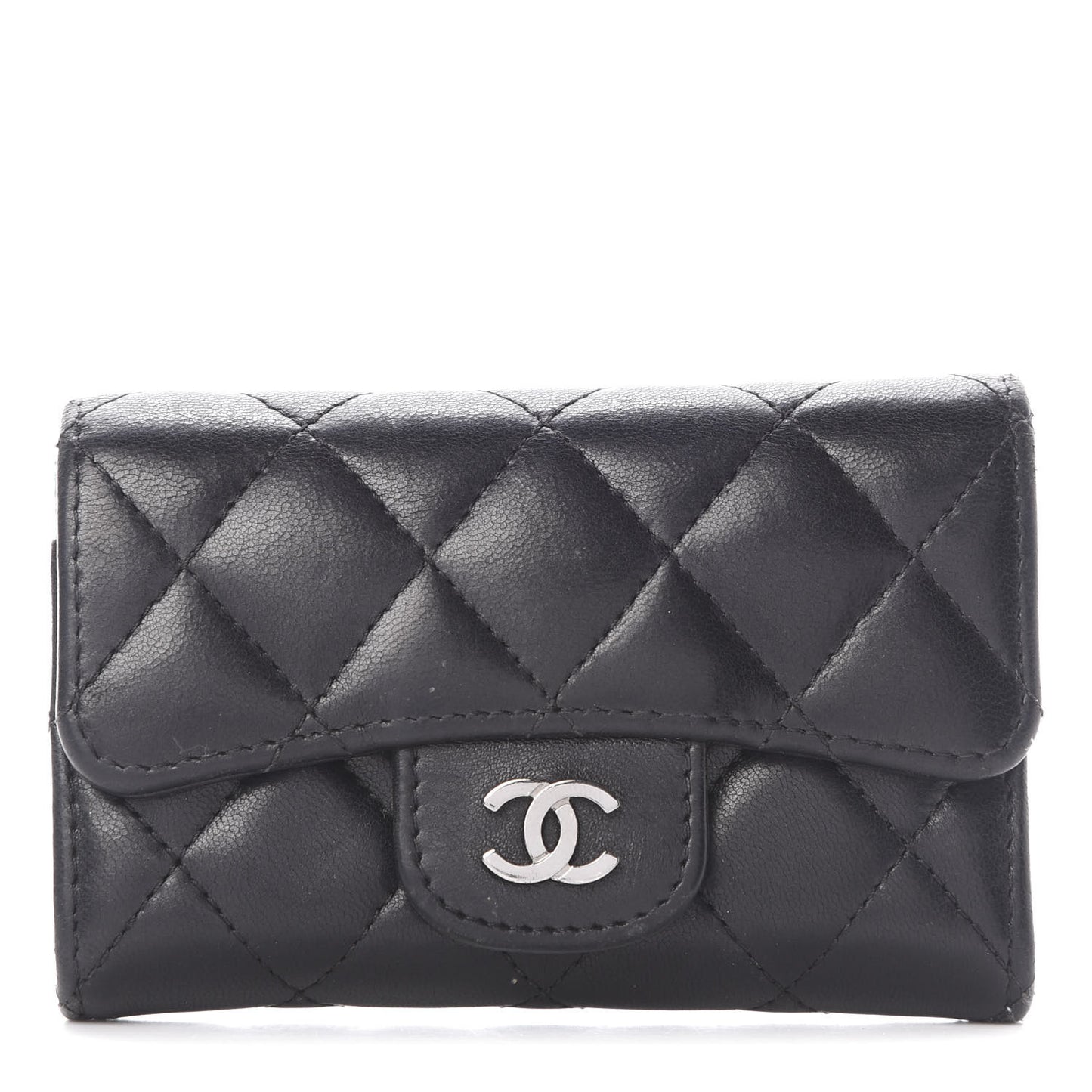 Lambskin Quilted Flap Card Holder Black