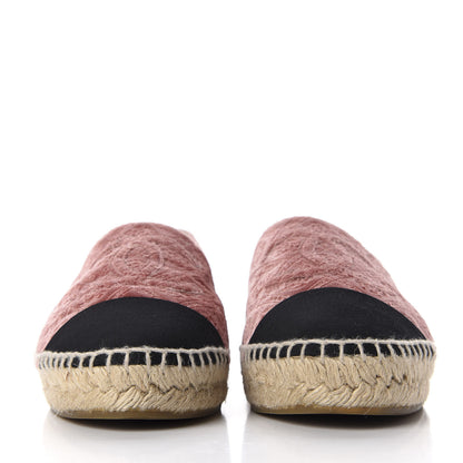 Chanel Velvet Grosgrain Quilted Camellia CC Espadrilles 37 Pink Black 3 of 12