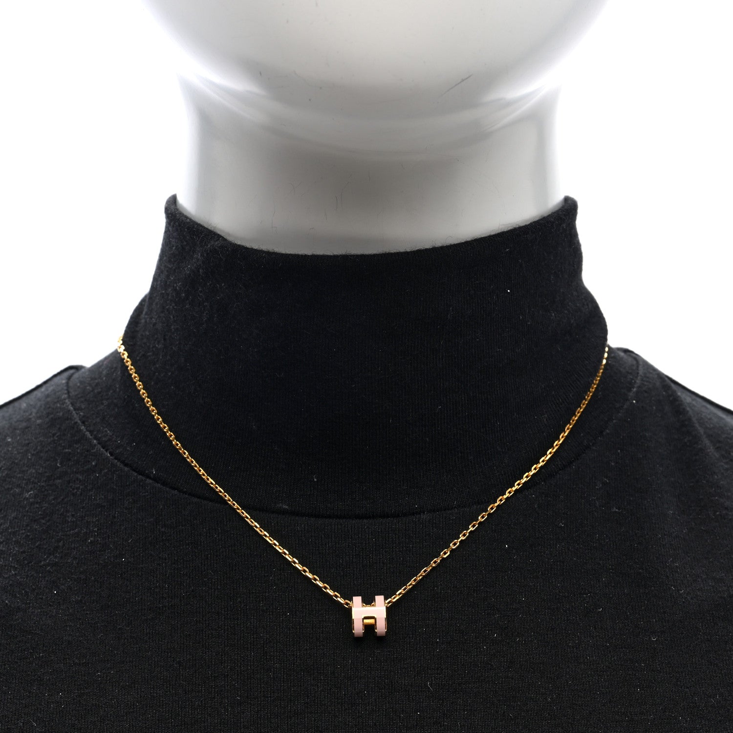 Hermes Lacquered Rose Gold Mini Pop H Pendant Necklace Rose Dragee 2 of 5