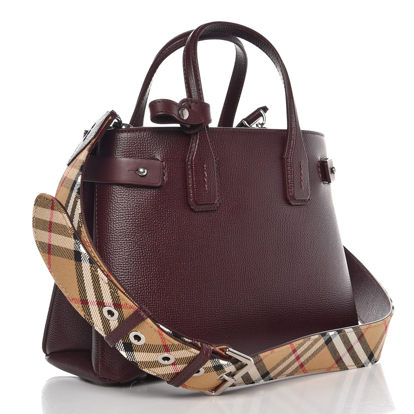 Grainy Calfskin House Check Small Banner Tote Mahogany Red