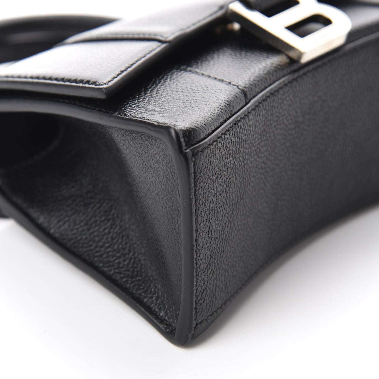 Grained Calfskin Hourglass Top Handle Bag XS Black