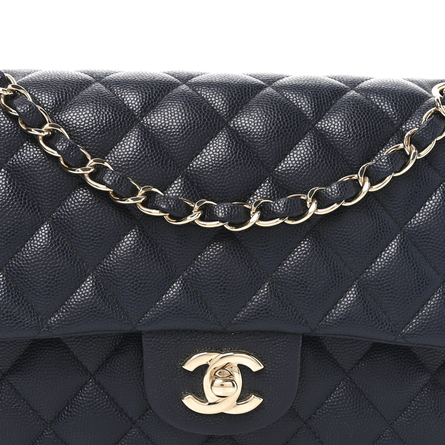 Caviar Quilted Medium Double Flap Navy