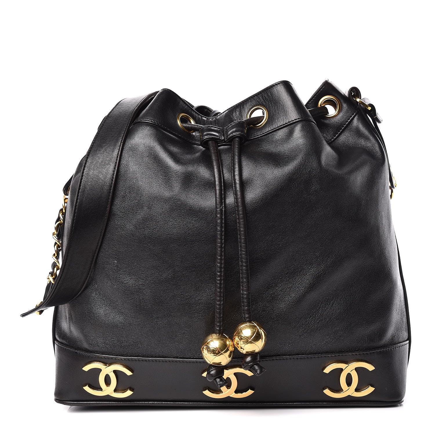 Chanel Lambskin CC Drawstring Shoulder Bag Black 1 of 21