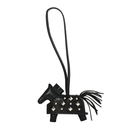 Hermes Milo Lambskin Niloticus Lizard Touch Studded Grigri Rodeo Robeo Rock Horse Bag Charm PM Black 1 of 5