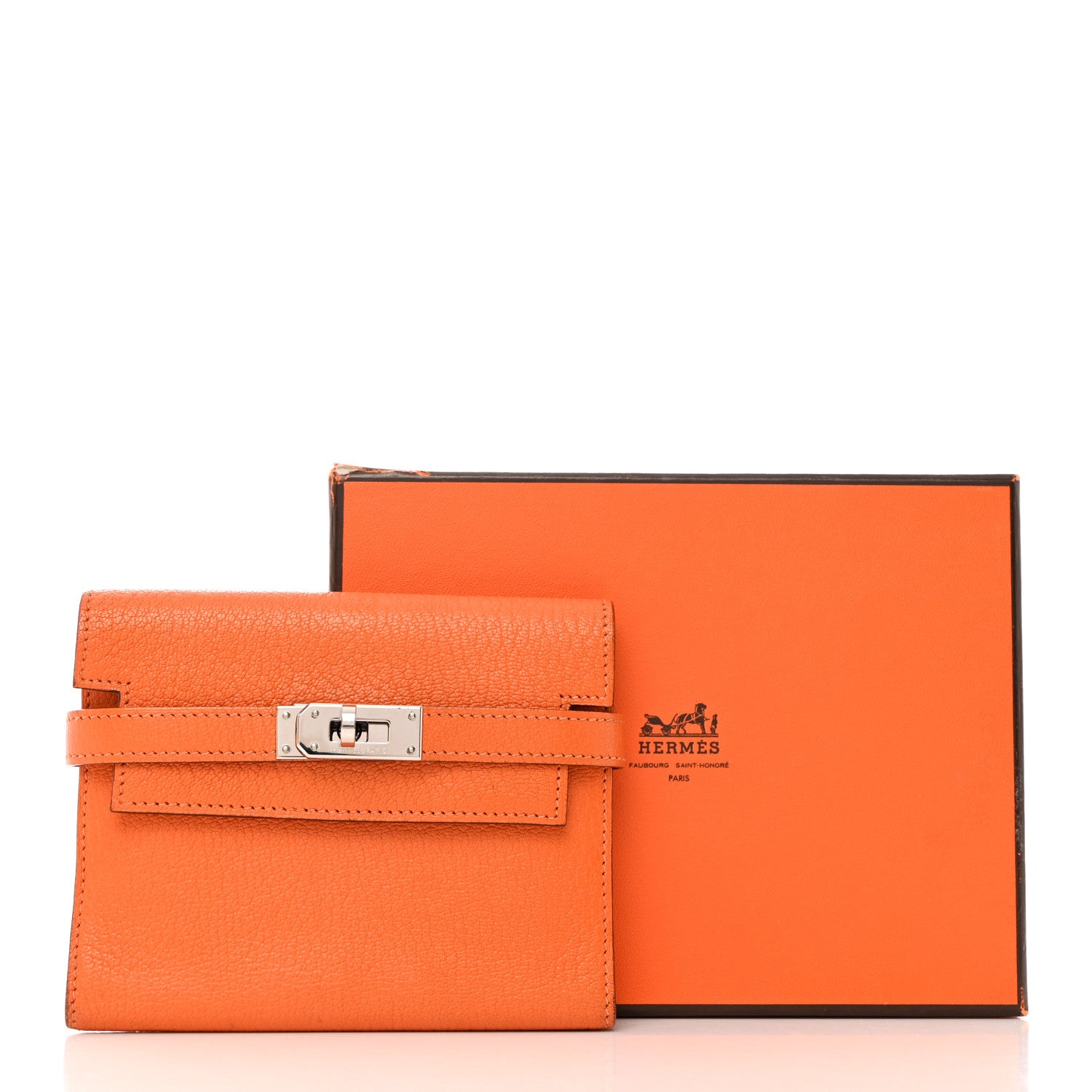 Hermes Chevre Mysore Kelly Compact Wallet Orange 4 of 12