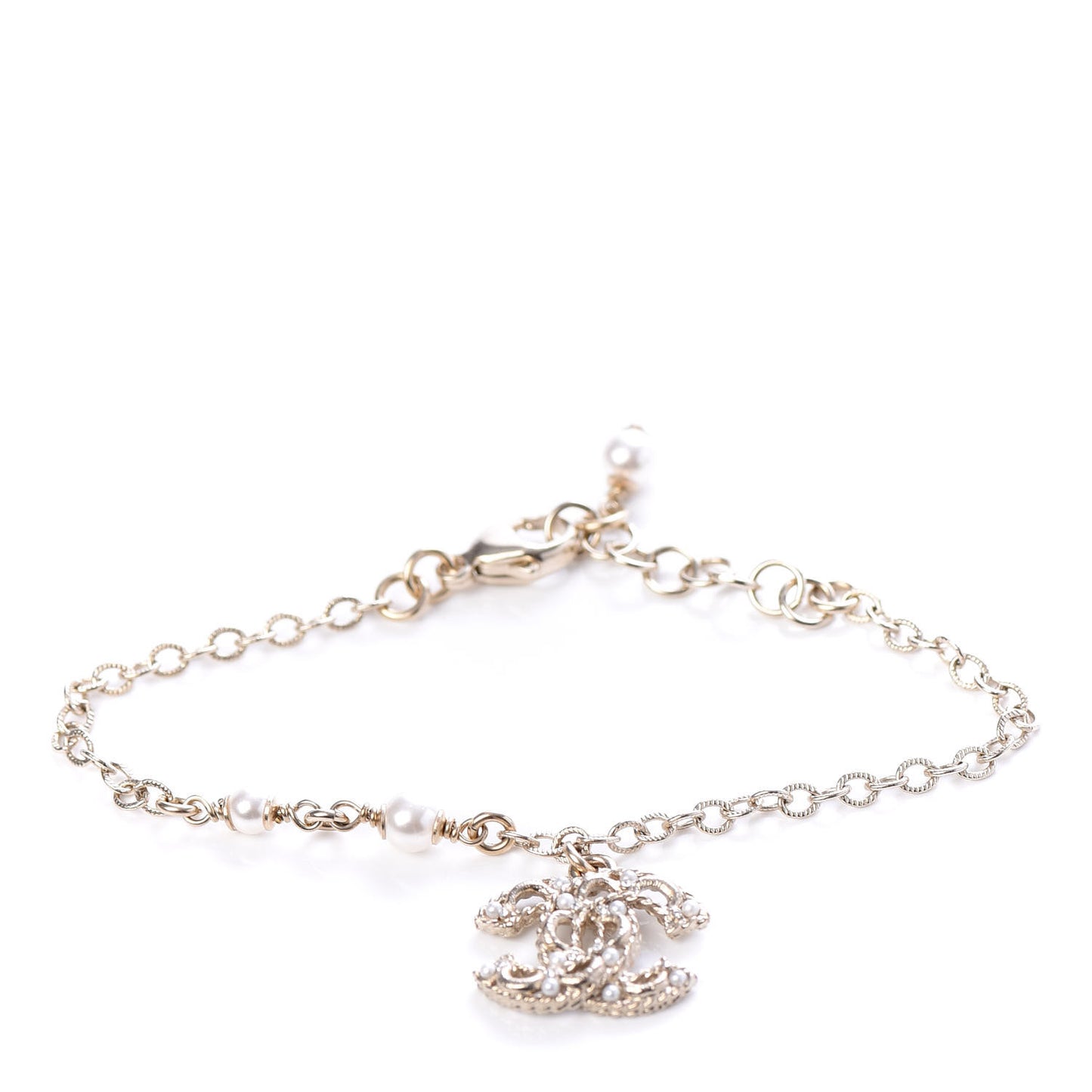Pearl Crystal CC Bracelet Light Gold