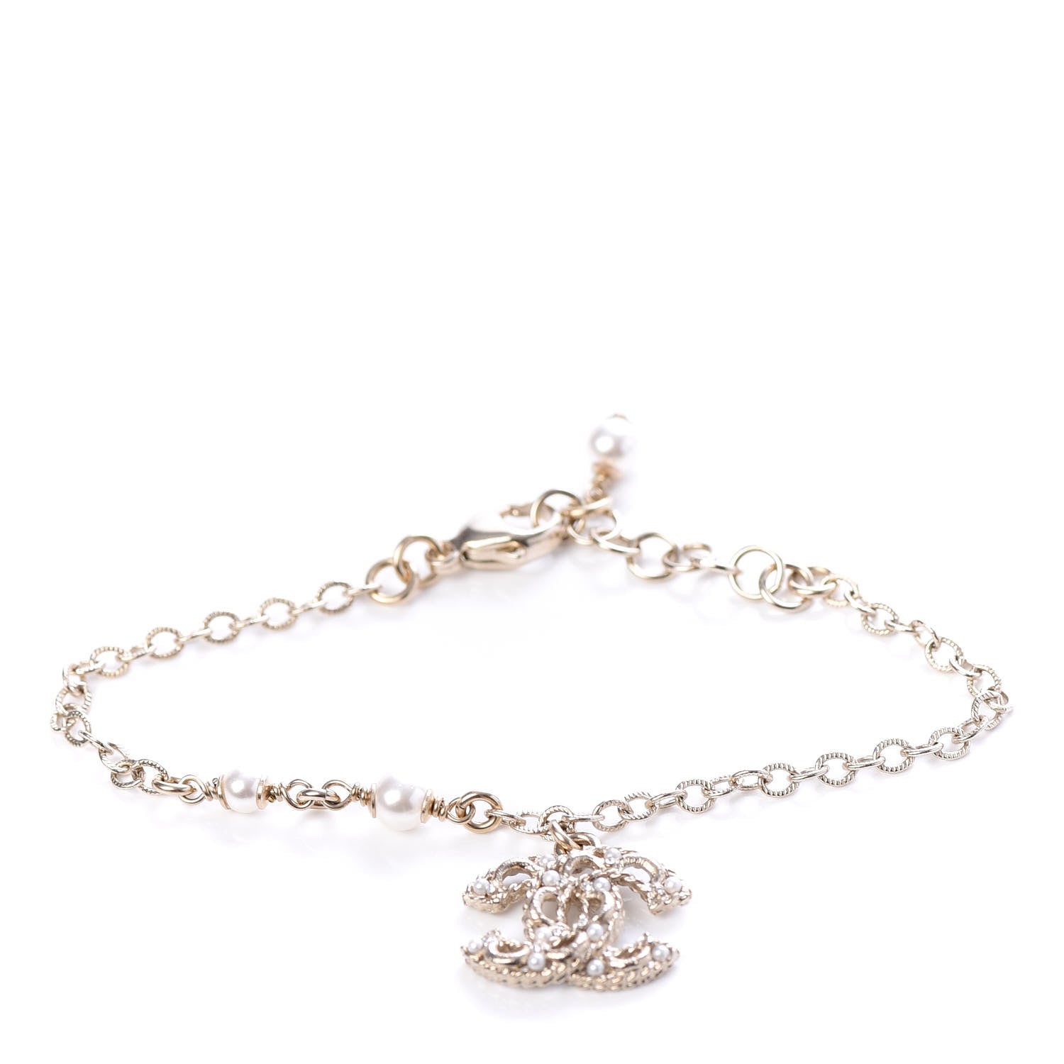 Chanel Pearl Crystal CC Bracelet Light Gold 1 of 5