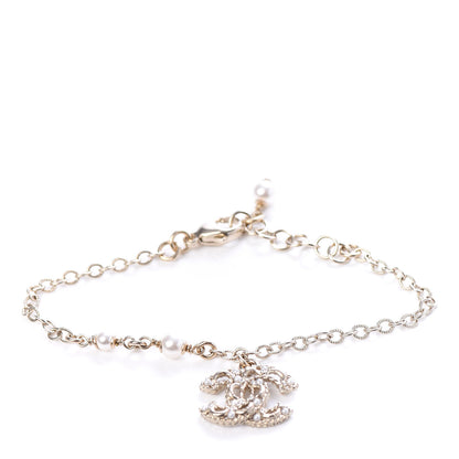 Chanel Pearl Crystal CC Bracelet Light Gold 1 of 5
