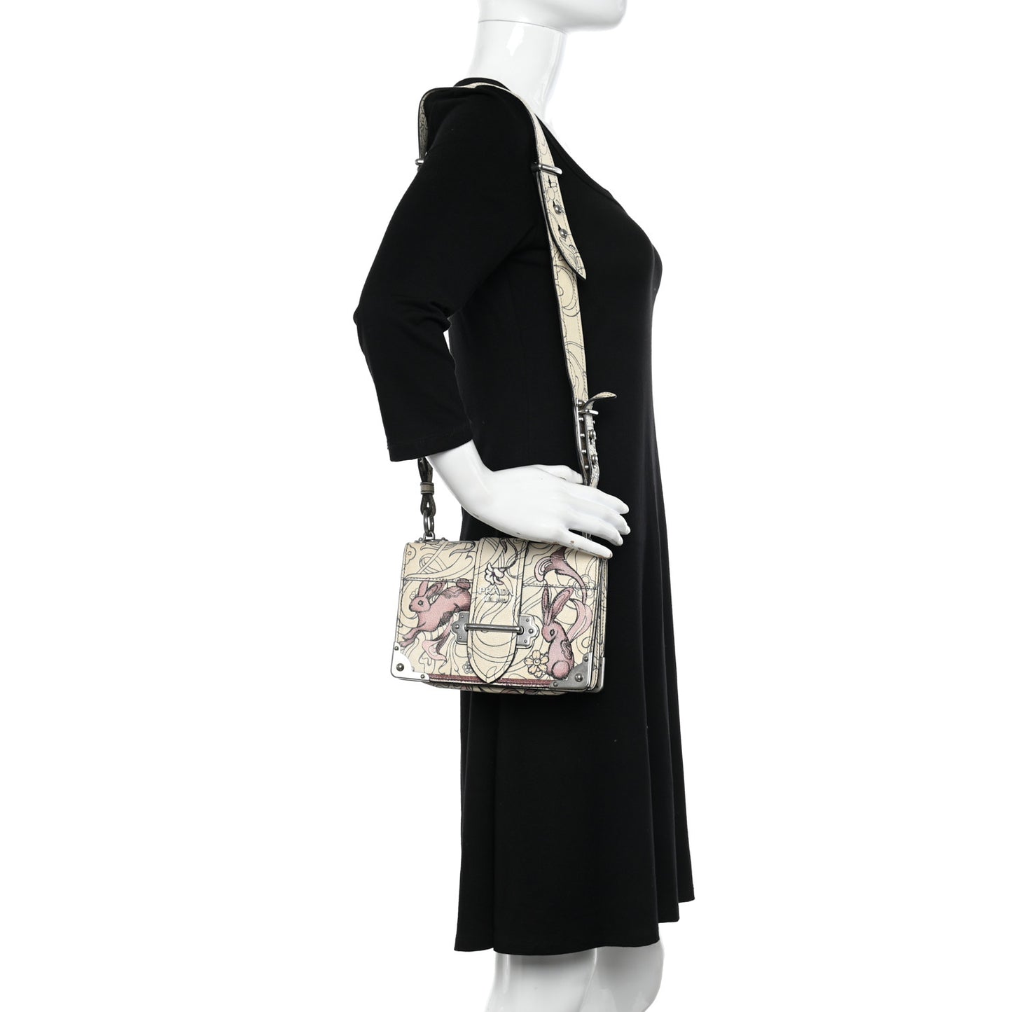 X JAMES JEAN Glace Calfskin Rabbit Print Cahier Bag Opaline