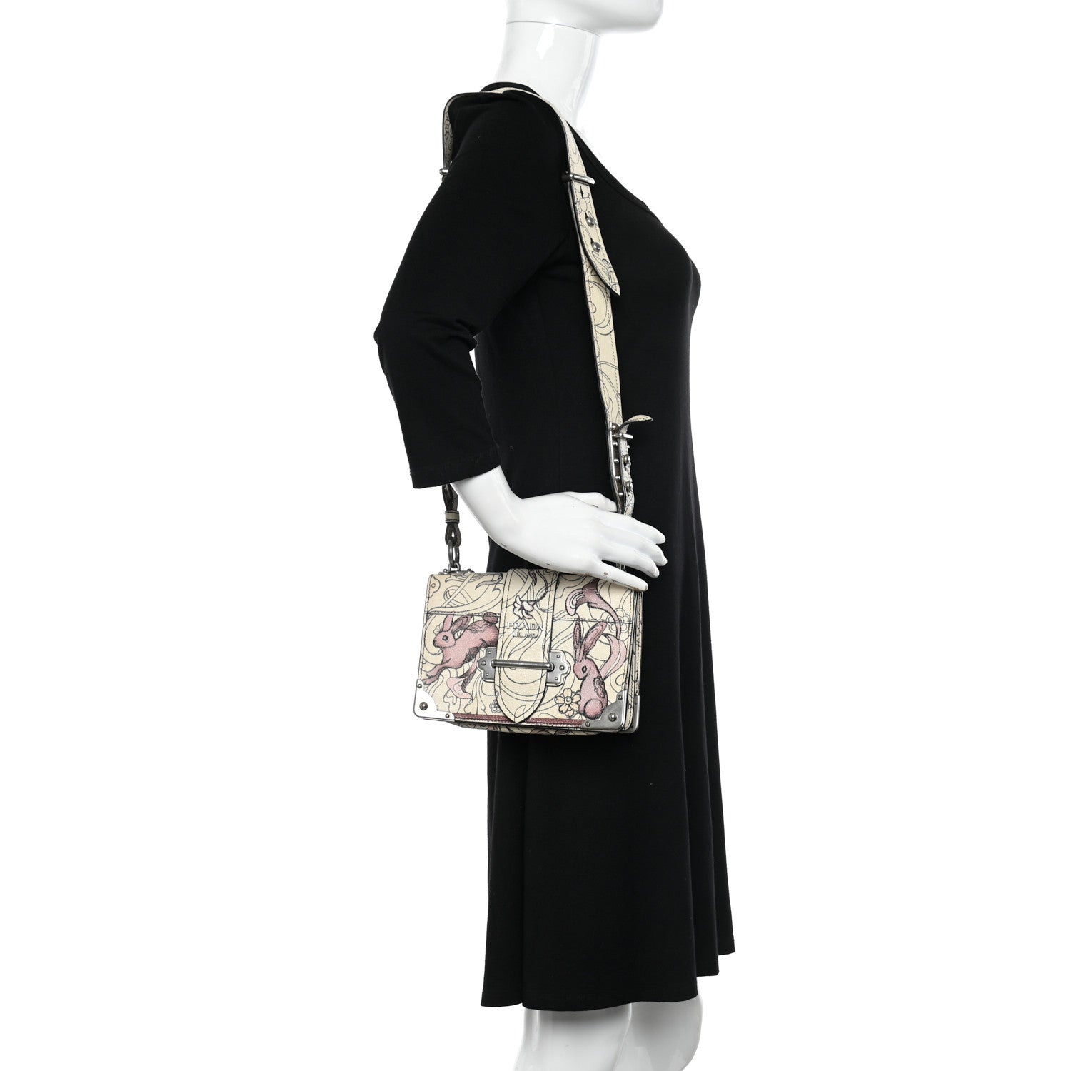 Prada X JAMES JEAN Glace Calfskin Rabbit Print Cahier Bag Opaline 2 of 13