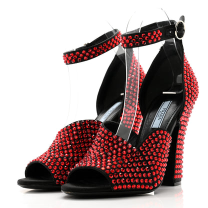 Prada Satin Crystal Ankle Wrap 105mm Sandals 37 Rubino 3 of 12