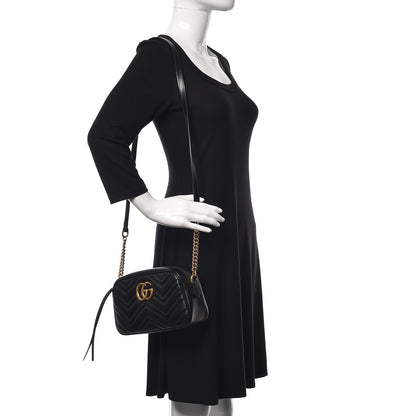 Gucci Calfskin Matelasse Small GG Marmont Chain Shoulder Bag Black 2 of 9
