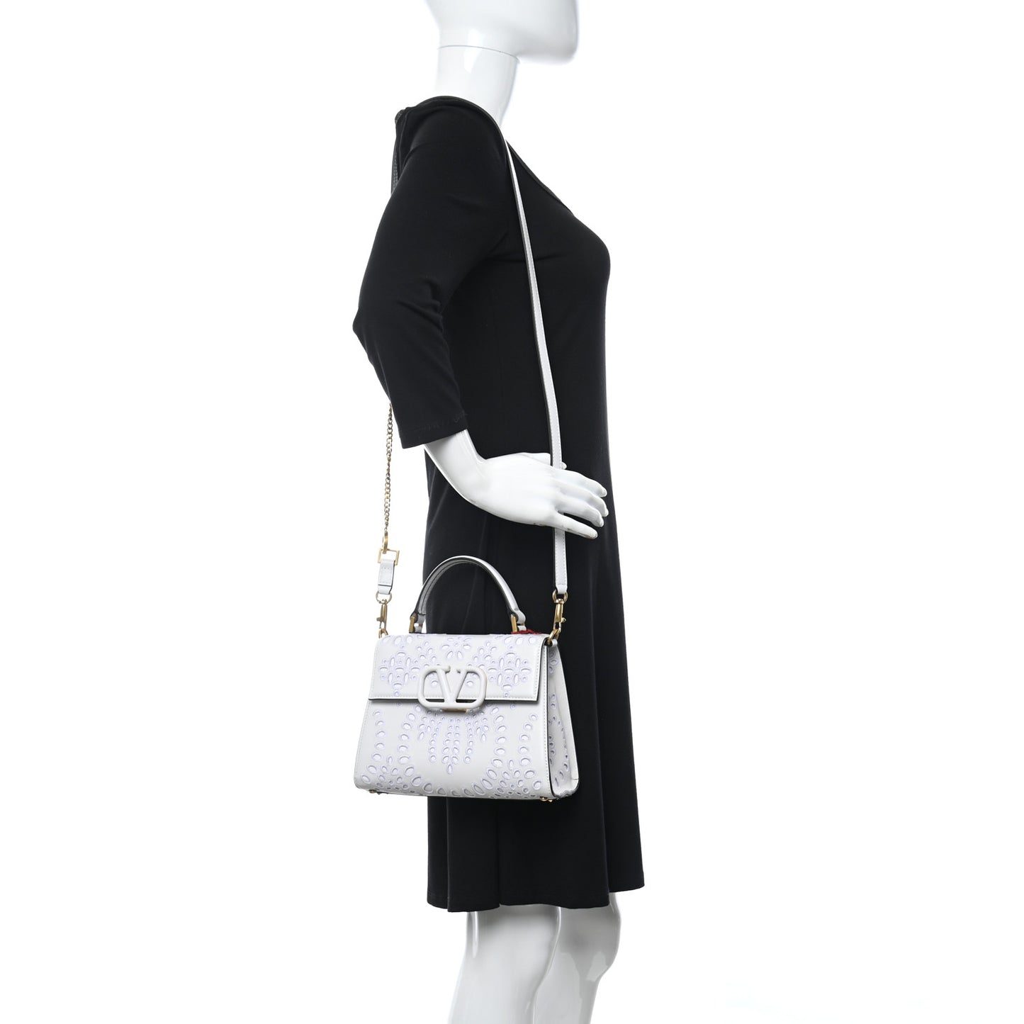 Calfskin San Gallo Embroidery Small VSling Bag Optic White