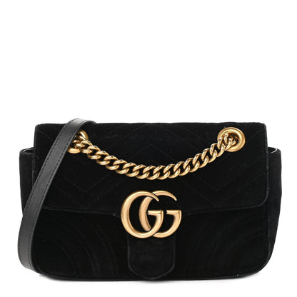 Gucci Velvet Matelasse Mini GG Marmont Shoulder Bag Black 1 of 11