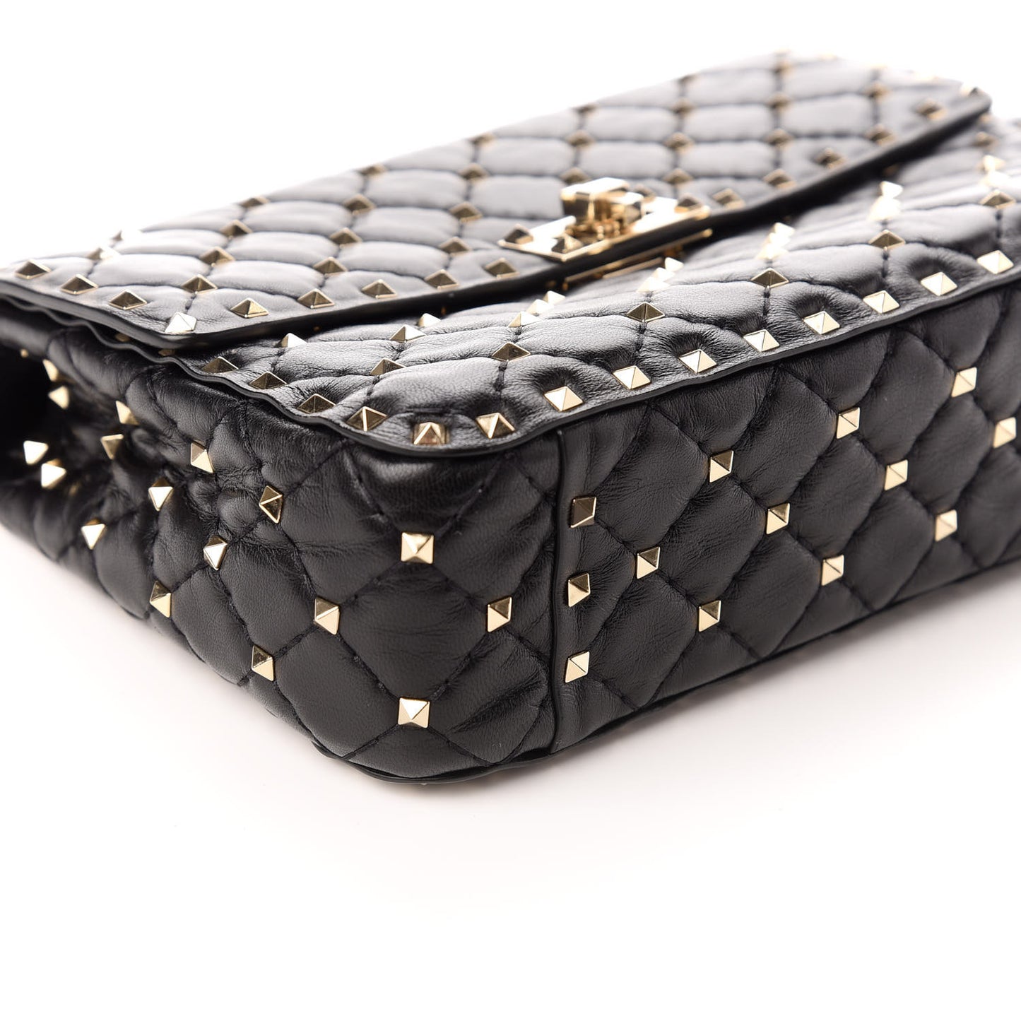Lambskin Medium Rockstud Spike Shoulder Bag Black