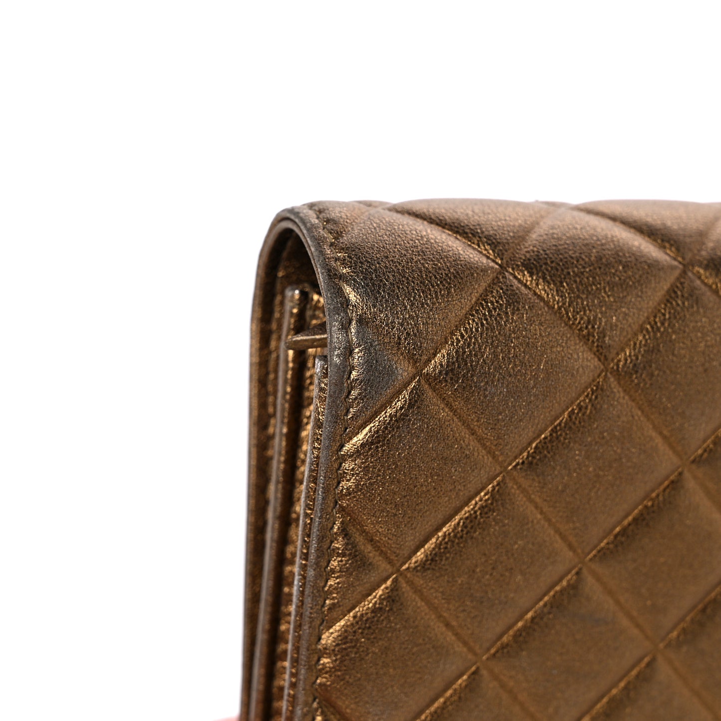 Metallic Lambskin Quilted Large Diamond CC Flap Wallet Dark Bronze