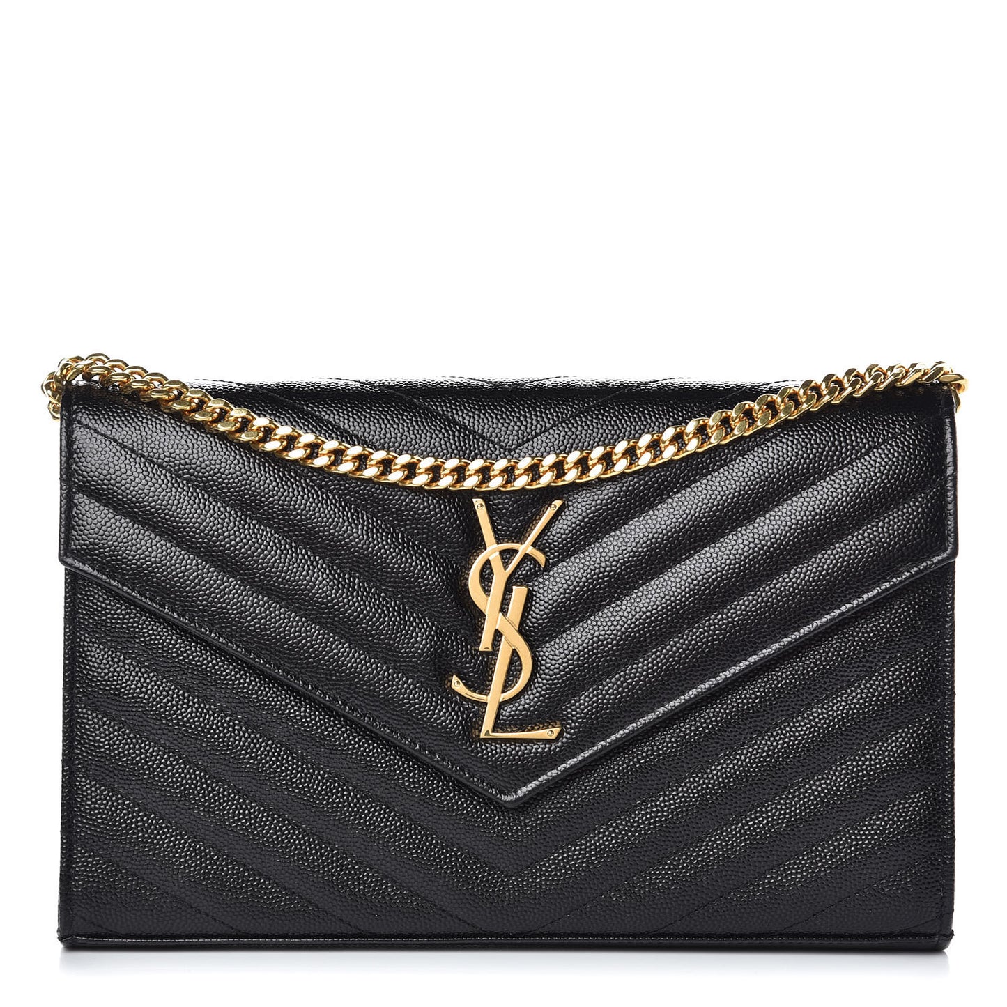 Grain De Poudre Matelasse Chevron Monogram Chain Wallet Black