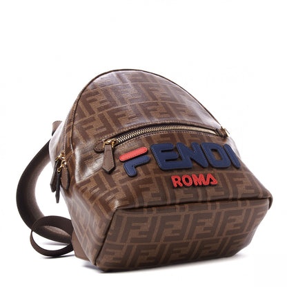 Fendi X FILA Glazed Fabric Vitello Century FF 1974 Mania Mini Backpack Mogano Panna Blueberry 4 of 9