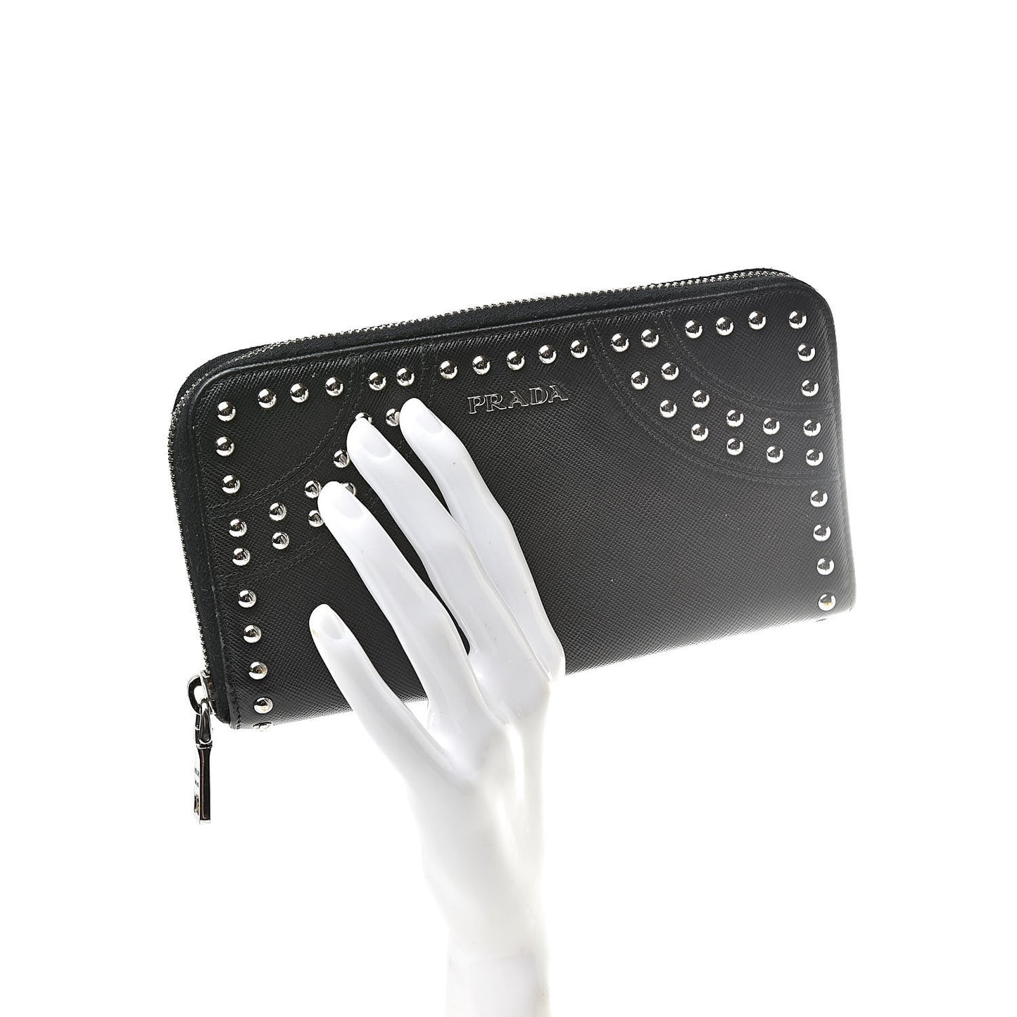 Saffiano Studded Zip Around Wallet Black