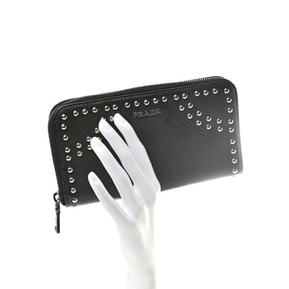 Prada Saffiano Studded Zip Around Wallet Black 2 of 9