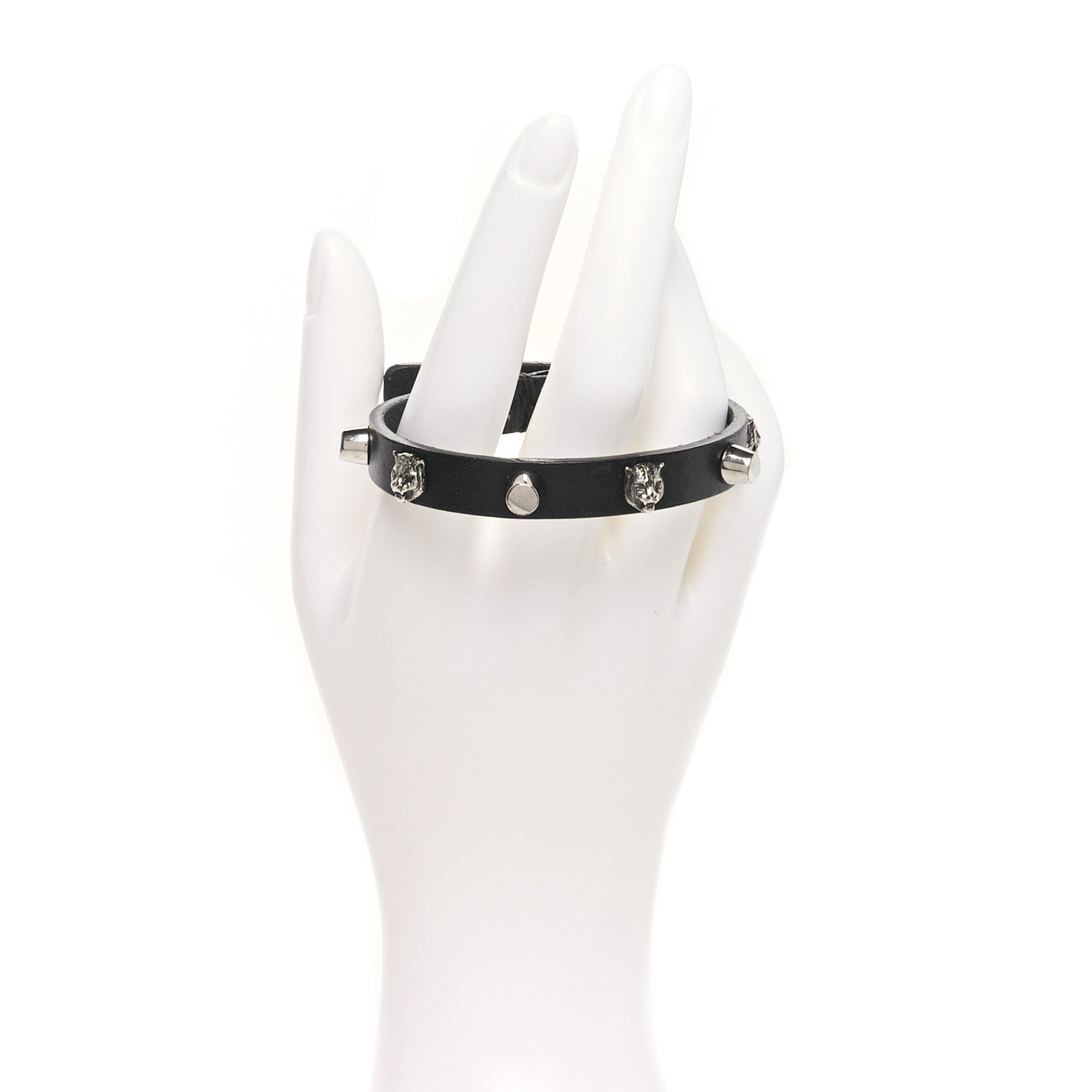 Gucci Calfskin Feline Heads Bracelet Black 2 of 4