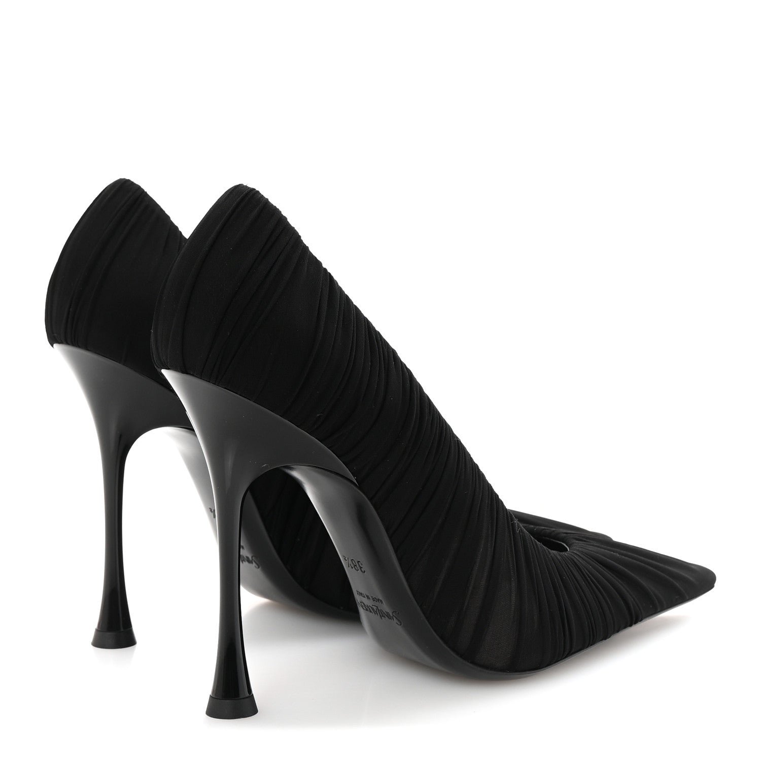 Saint Laurent Ruched Jersey Doville 110 Pump 38.5 Black Innocent Nude 5 of 10