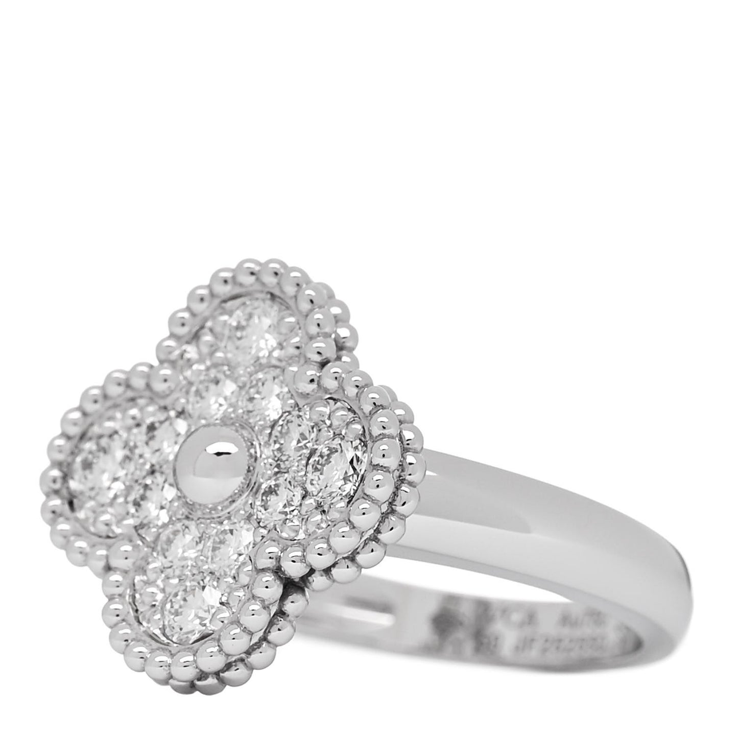 18K White Gold Diamond Vintage Alhambra Ring 50 5.25