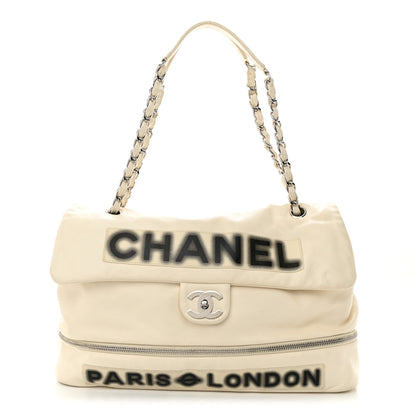 Chanel Calfskin Large Expandable Paris London Flap Bag White 1 of 14