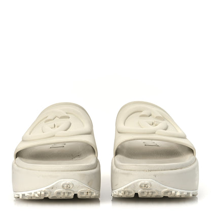 Gucci Soft Rubber Womens Interlocking G Platform 42mm Slide Sandals 40 Off White 3 of 17