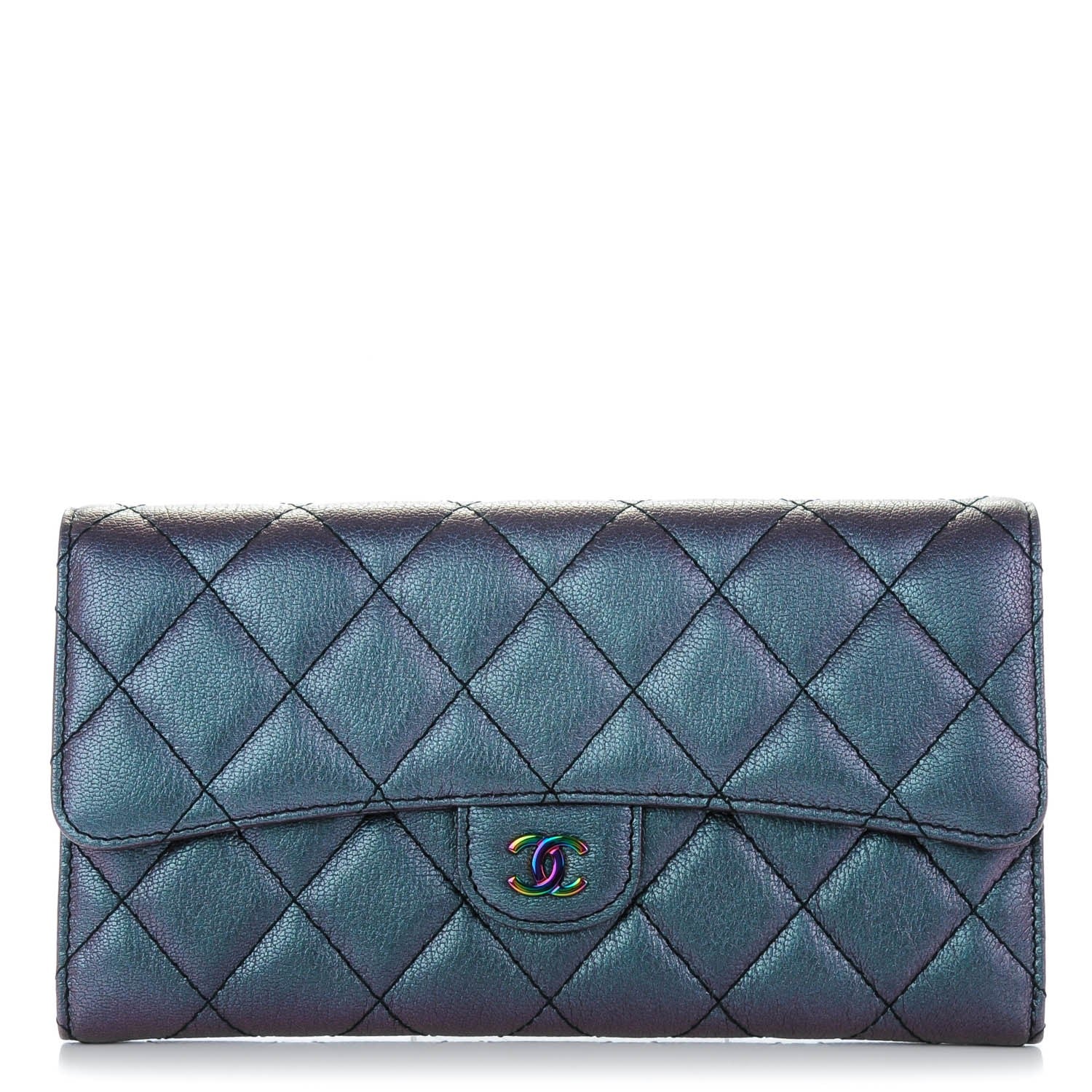 Chanel Iridescent Goatskin Quilted Large Flap Wallet Purple 1 of 8