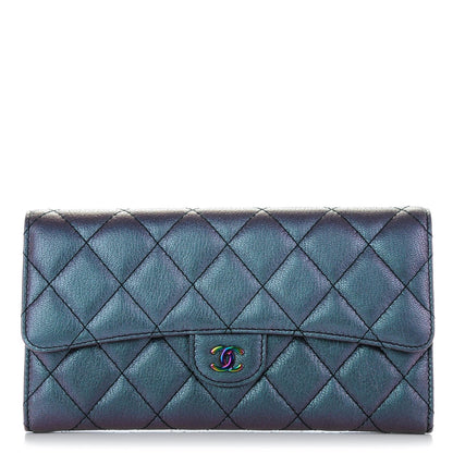 Chanel Iridescent Goatskin Quilted Large Flap Wallet Purple 1 of 8