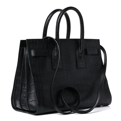 Saint Laurent Calfskin Crocodile Embossed Small Sac de Jour Black 2 of 15