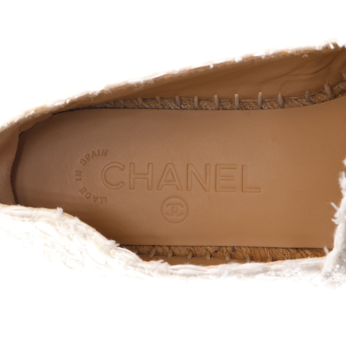 Tweed Grosgrain CC Espadrilles 36 White Beige