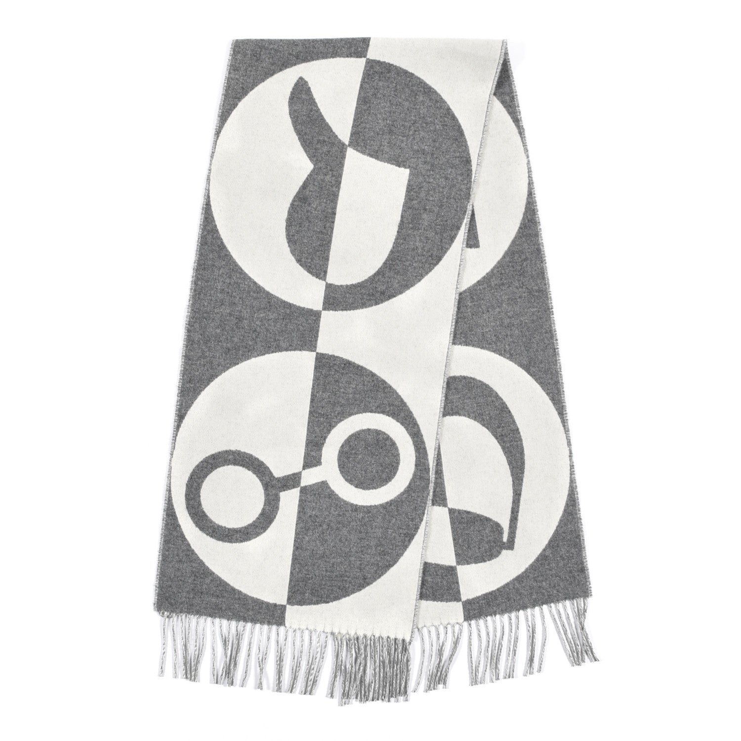 Hermes Cashmere Casaque Charms Muffler Gris Flanelle Ivoire 2 of 4