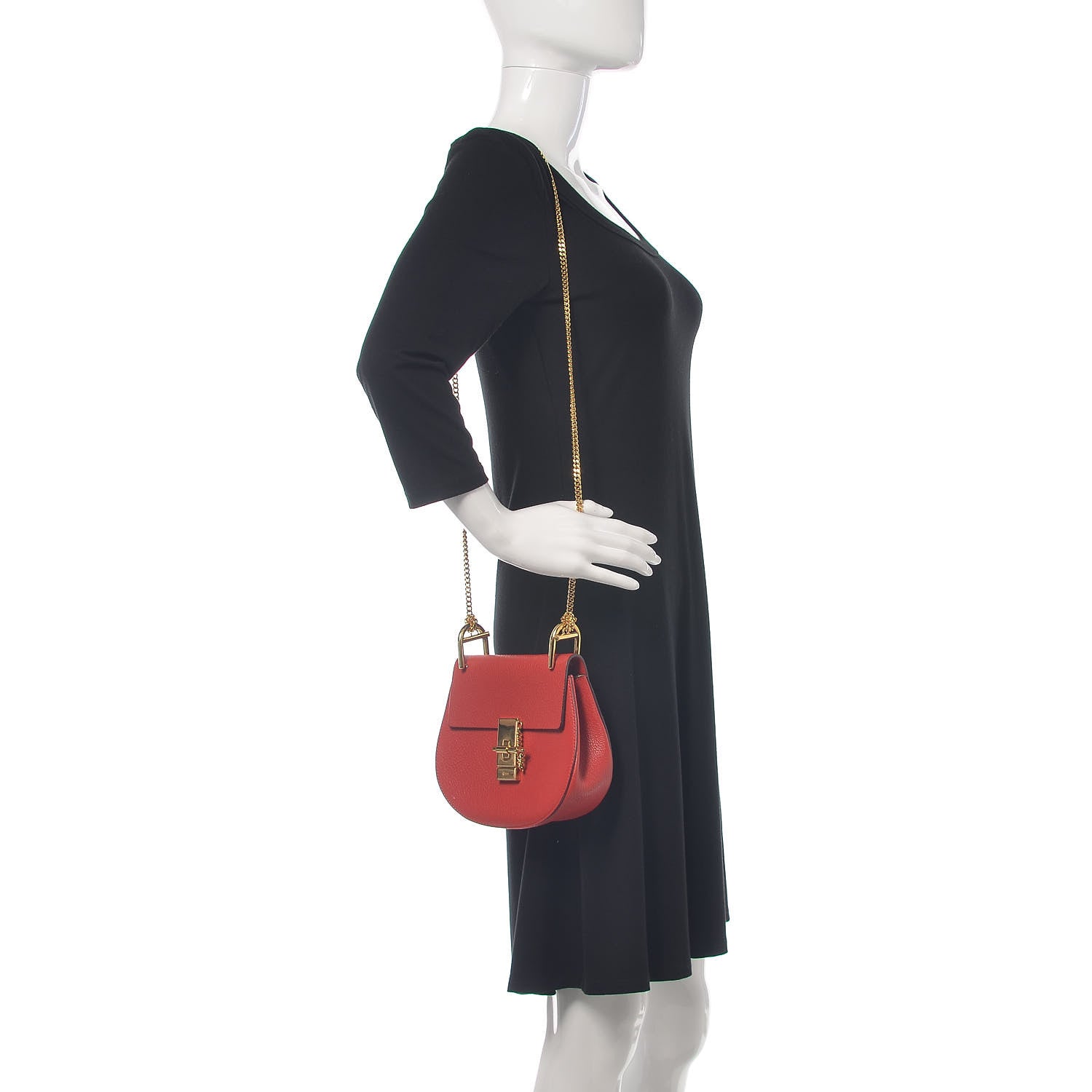 Chloe Grained Lambskin Mini Drew Shoulder Bag Plaid Red 2 of 12