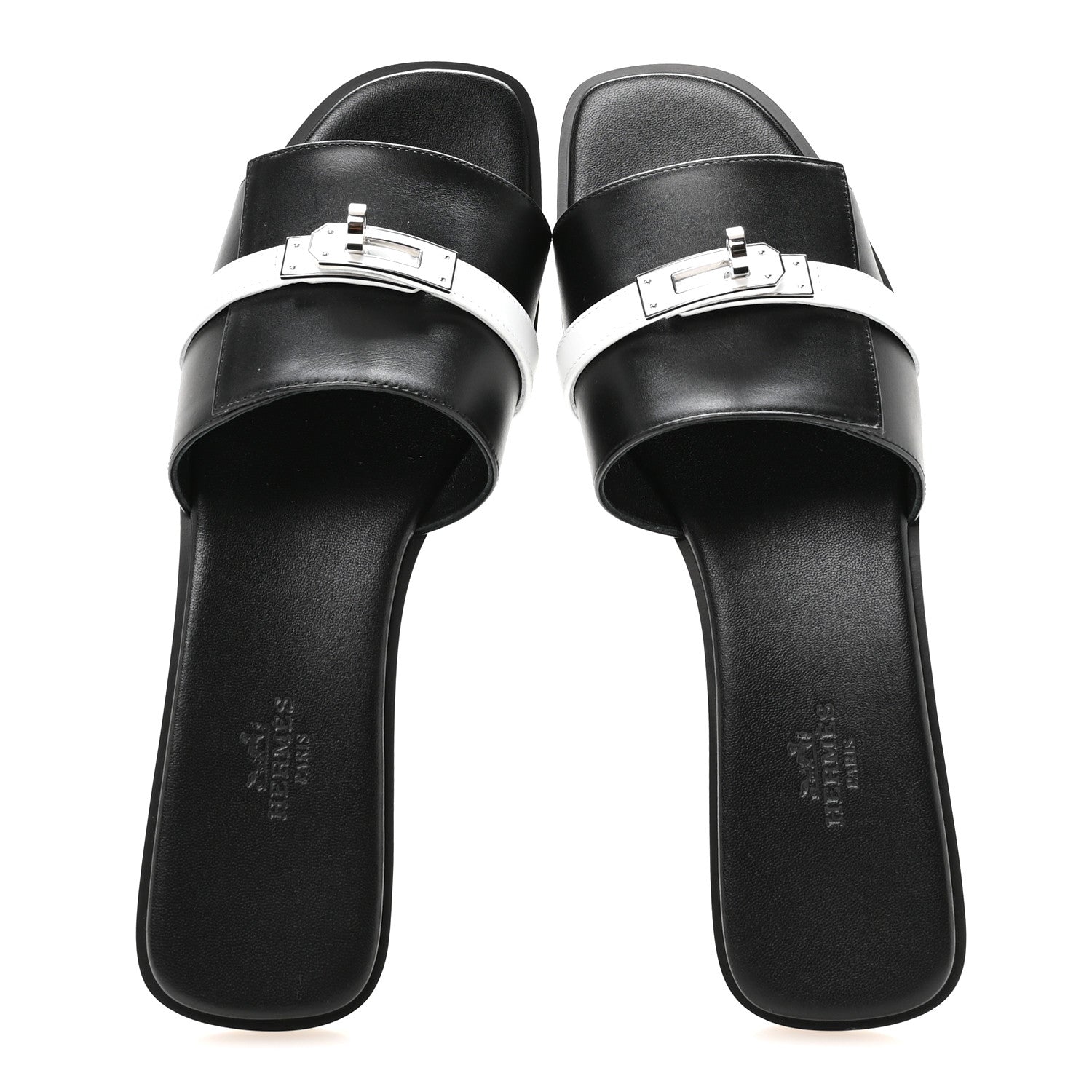 Hermes Calfskin Giulia Sandals 39 Black White 2 of 8