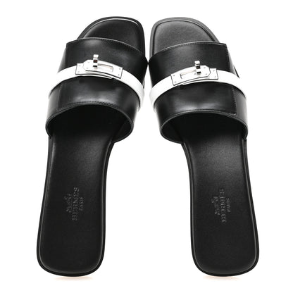 Hermes Calfskin Giulia Sandals 39 Black White 2 of 8